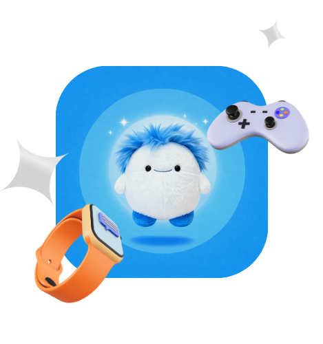 Goodify mascot - a fluffy blue and white creature